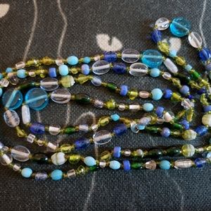 Multi color blue and green glass bead necklace
